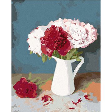 

Diamondi - ČERVENÉ A BÍLÉ PIVOŇKY VE VÁZE, 40x50 cm, vypnuté plátno na rám