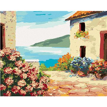 

Diamondi - DŮM U MOŘE A KVĚTINY, 40x50 cm, bez rámu a bez vypnutí plátna
