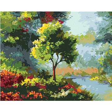 

Diamondi - STROM MEZI KVĚTINAMI U ŘEKY, 40x50 cm, vypnuté plátno na rám