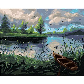 

Diamondi - LESNÍ KRAJINA S LOĎKOU, 40x50 cm, vypnuté plátno na rám