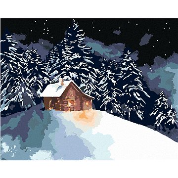 

Diamondi - LESNÍ SRUB NA ZASNĚŽENÉM KOPEČKU, 40x50 cm, vypnuté plátno na rám