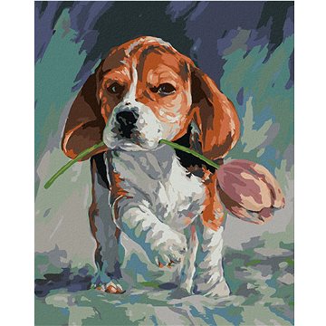 

Diamondi - PEJSEK S TULIPÁNEM, 40x50 cm, vypnuté plátno na rám