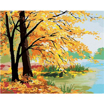 

Diamondi - PODZIMNÍ LES U JEZERA, 40x50 cm, vypnuté plátno na rám
