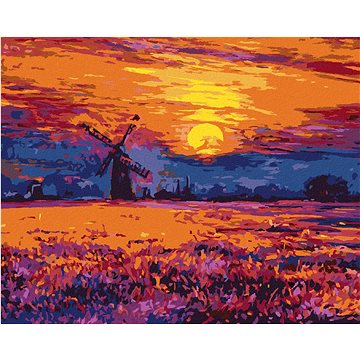 

Diamondi - BAREVNÝ ZÁPAD SLUNCE A VĚTRNÝ MLÝN, 40x50 cm, vypnuté plátno na rám