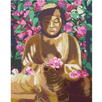 

Diamondi - BUDDHA OBKLOPENÝ KVĚTINAMI, 40x50 cm, vypnuté plátno na rám