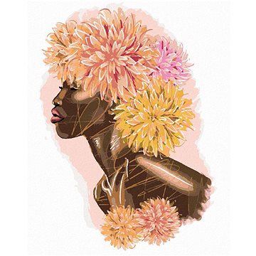 

Diamondi - AFRICKÁ ŽENA S BAREVNÝMI KVĚTINAMI, 40x50 cm, vypnuté plátno na rám