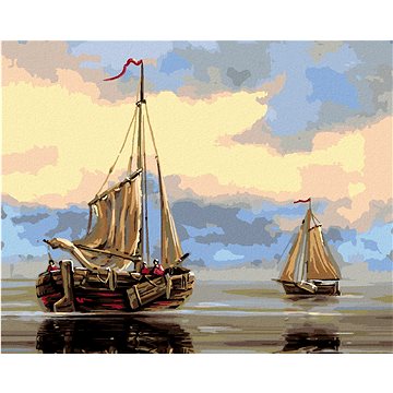 

Diamondi - DVĚ RYBÁŘSKÉ LOĎKY NA KRAJI MOŘE, 40x50 cm, vypnuté plátno na rám