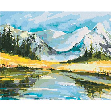 

Diamondi - ZASNĚŽENÉ HORY S JEZEREM, 40x50 cm, bez rámu a bez vypnutí plátna