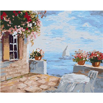 

Diamondi - TERASA S KVĚTINAMI U MOŘE, 40x50 cm, vypnuté plátno na rám