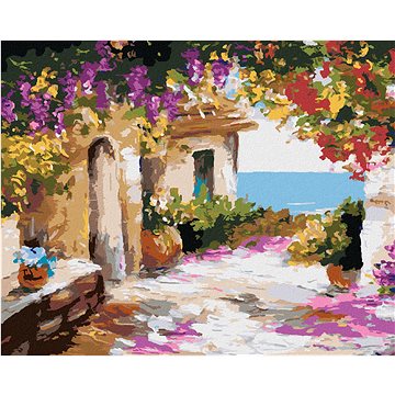 

Diamondi - DŮM U MOŘE S KVĚTINAMI, 40x50 cm, bez rámu a bez vypnutí plátna