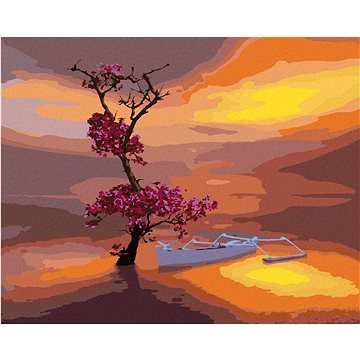 

Diamondi - LOĎKA S NÁDHERNĚ KVETOUCÍM STROMEM, 40x50 cm, vypnuté plátno na rám