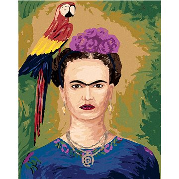 

Diamondi - Diamantové malování - FRIDA KAHLO A PAPOUŠEK, 40x50 cm, Vypnuté plátno na rám