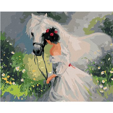 

Diamondi - DÍVKA V BÍLÝCH ŠATECH A KŮŇ, 40x50 cm, bez rámu a bez vypnutí plátna
