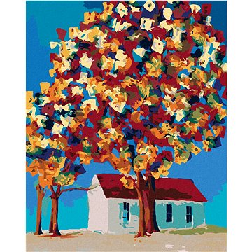 

Diamondi - BAREVNÉ STROMY A DOMEK, 40x50 cm, bez rámu a bez vypnutí plátna