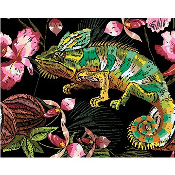 

Diamondi - CHAMELEON A ORCHIDEJE, 40x50 cm, vypnuté plátno na rám