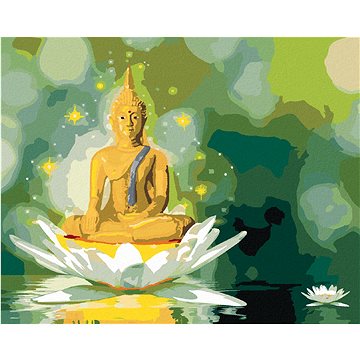 

Diamondi - ZLATÝ BUDDHA V BÍLÉM LOTOSU, 40x50 cm, vypnuté plátno na rám