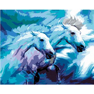

Diamondi - DVA KONĚ V MODRÉ, 40x50 cm, vypnuté plátno na rám