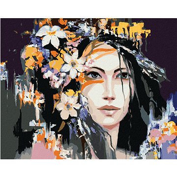 

Diamondi - ŽENA A ABSTRAKTNÍ KVĚTINOVÁ KORUNA, 40x50 cm, vypnuté plátno na rám