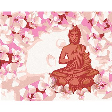 

Diamondi - ČERVENÝ BUDDHA S KVĚTINAMI, 40x50 cm, vypnuté plátno na rám