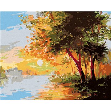 

Diamondi - ŘEKA V JARNÍM LESE A ZÁPAD SLUNCE, 40x50 cm, bez rámu a bez vypnutí plátna
