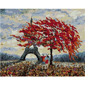 

Diamondi - ZAMILOVANÝ PÁR A EIFFELOVA VĚŽ, 40x50 cm, vypnuté plátno na rám