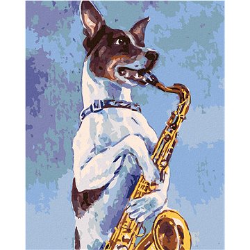 

Diamondi - PES HRAJE NA SAXOFON, 40x50 cm, bez rámu a bez vypnutí plátna