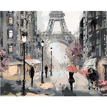 

Diamondi - PAŘÍŽ A LIDÉ S RŮŽOVÝMI DEŠTNÍKY, 40x50 cm, vypnuté plátno na rám