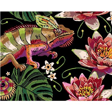 

Diamondi - CHAMELEON MEZI LEKNÍNY, 40x50 cm, vypnuté plátno na rám