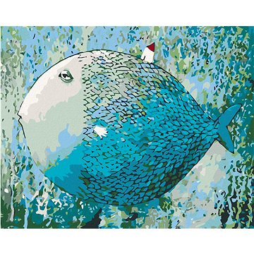 

Diamondi - MODRÁ RYBA, 40x50 cm, vypnuté plátno na rám