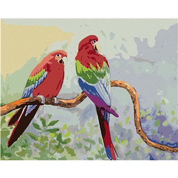 

Diamondi - BAREVNÍ PAPOUŠCI NA VĚTVI, 40x50 cm, vypnuté plátno na rám