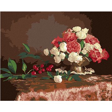 

Diamondi - KVĚTINY VE VÁZE A TŘEŠNĚ, 40x50 cm, vypnuté plátno na rám