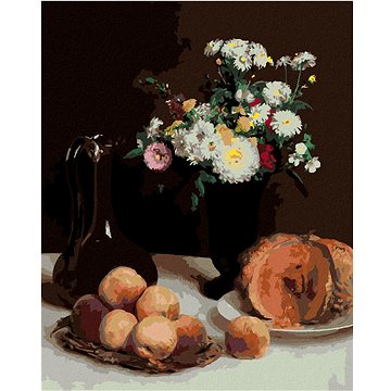 

Diamondi - ZÁTIŠÍ S KARAFOU, KVĚTINAMI A OVOCEM (HENRI FANTIN-LATOUR), 40x50 cm, vypnuté plátno na r