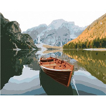 

Diamondi - DŘEVĚNÁ LOĎKA NA JEZEŘE, 40x50 cm, vypnuté plátno na rám