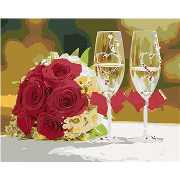 

Diamondi - DVĚ SKLENIČKY A RŮŽE, 40x50 cm, vypnuté plátno na rám