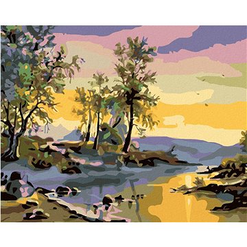 

Diamondi - ZÁPAD SLUNCE NAD ŘEKOU, 40x50 cm, vypnuté plátno na rám