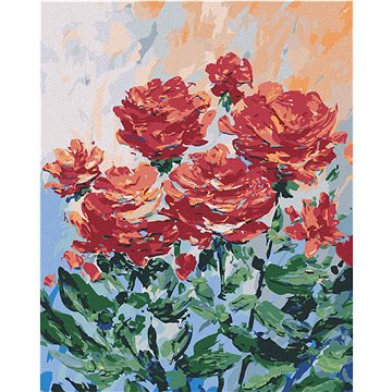 

Diamondi - ČERVENÉ KVĚTINY NA ŠEDÉM POZADÍ, 40x50 cm, bez rámu a bez vypnutí plátna