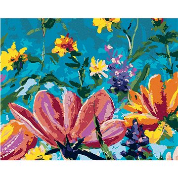 

Diamondi - MIX KVĚTIN NA MODRÉM POZADÍ, 40x50 cm, bez rámu a bez vypnutí plátna