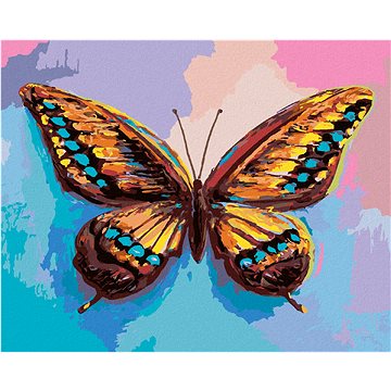 

Diamondi - BAREVNÝ MOTÝL NA RŮŽOVOMODRÉM POZADÍ, 40x50 cm, vypnuté plátno na rám
