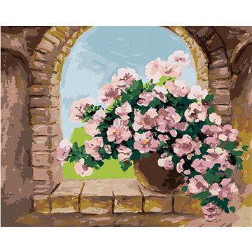 

Diamondi - KYTICE KVĚTIN NA KAMENNÉM OKÝNKU, 40x50 cm, vypnuté plátno na rám