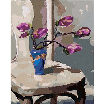 

Diamondi - MAGNÓLIE VE VÁZE NA ŽIDLI, 40x50 cm, vypnuté plátno na rám