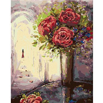 

Diamondi - RŮŽE VE VÁZE A ŽENA V DÁLI, 40x50 cm, vypnuté plátno na rám