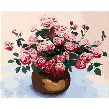 

Diamondi - RŮŽE V HNĚDÉ KERAMICKÉ VÁZE, 40x50 cm, vypnuté plátno na rám