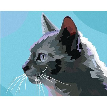 

Diamondi - ŠEDÁ KOČKA Z BOKU, 40x50 cm, vypnuté plátno na rám