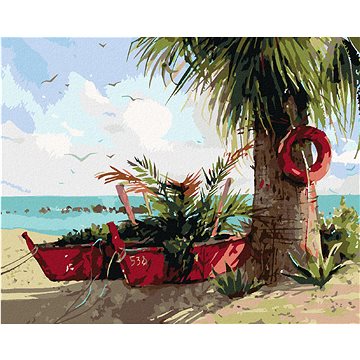 

Diamondi - PALMA A DVĚ LOĎKY, 40x50 cm, vypnuté plátno na rám