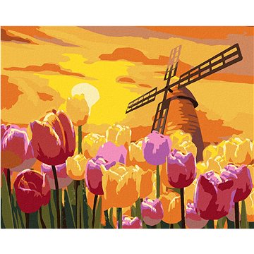 

Diamondi - KRÁSNÉ TULIPÁNY S VĚTRNÝM MLÝNEM, 40x50 cm, vypnuté plátno na rám
