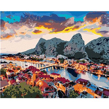 

Diamondi - VEČERNÍ PANORAMA MĚSTA OMIŠ, 40x50 cm, vypnuté plátno na rám
