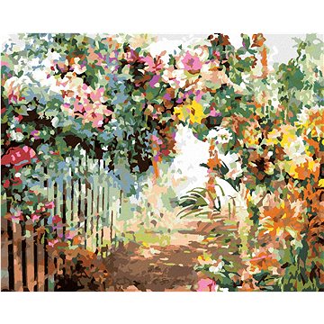 

Diamondi - JARNÍ KVĚTINY U PLOTU, 40x50 cm, vypnuté plátno na rám