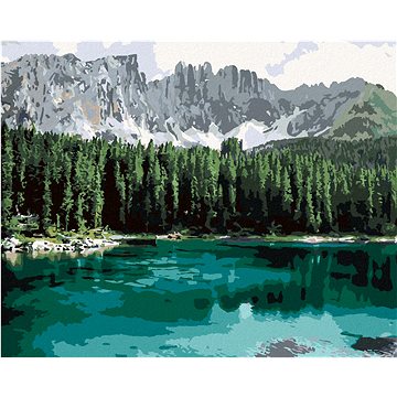 

Diamondi - JEZERO S HORAMI A LESEM, 40x50 cm, bez rámu a bez vypnutí plátna
