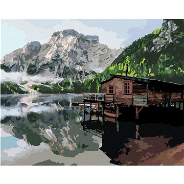 

Diamondi - JEZERO S CHATOU A LODĚMI ITÁLIE, 40x50 cm, bez rámu a bez vypnutí plátna