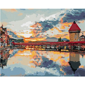 

Diamondi - ZÁPAD SLUNCE V HISTORICKÉM CENTRU LUCERNU, 40x50 cm, vypnuté plátno na rám
